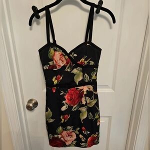 Black Halo Rose Mini Dress Size 0 Adjustable Straps Zip Up Lined